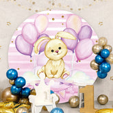 Aperturee - Purple Ballon And Rabbit Round Baby Shower Backdrop